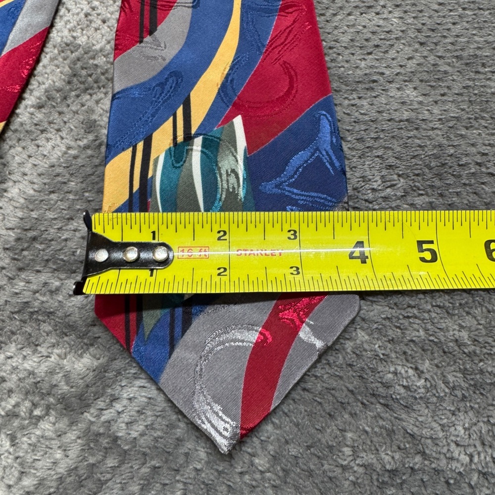 Ketch Classics‎ Mens Abstract Geometric Swirl Necktie Red Blue Yellow Polyester - Picture 6 of 6